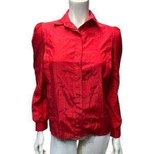 Vintage Bryn Mawr Red Satin Button-Down Blouse Size 5